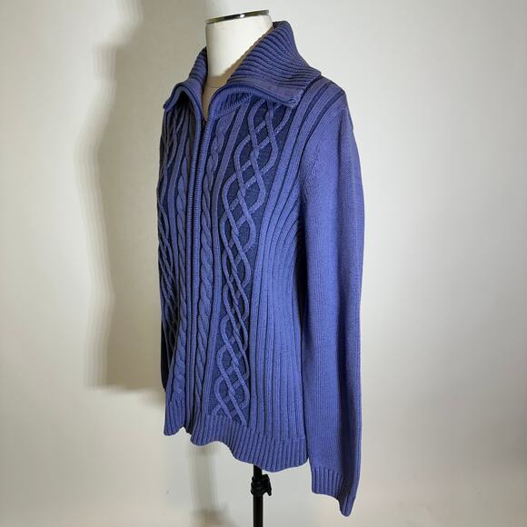NWD Karen Scott Blue Cable Knit Fisherman Sweater Zip Up Womens Size Large L Y2K - Picture 4 of 12